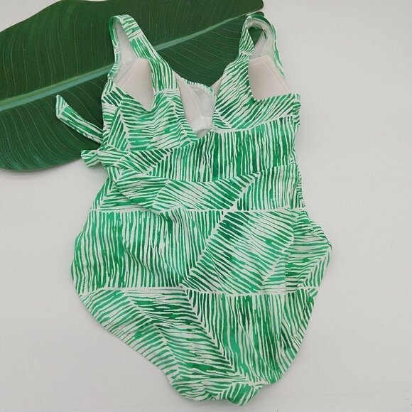 Calia Side Tie Swimsuit Size 4 NEW Tropical Palm White Green One Piece Carrie - Picture 9 of 11